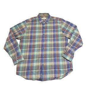 Tommy Bahama Shirt Men's Button Down Plaid Blue Multicolor Large